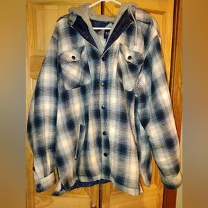 Men's Blue Quilted Plaid Hooded Jacket